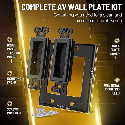 TNP Brush Wall Plate - Double 2 Gang Cable Entry Access Brush Bristles Style Strap Opening Port Insert Socket Wiring Plug Jack Decorative Face Cover Outlet Mount Panel (White) in Saudi Arabia