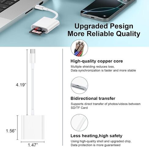 SD Car Reader for iPhone 16e/16 Pro Max/16 Pro/16 Plus/16/15 Pro Max/15 Pro/15 Plus/15, USB C Memory Card Reader Digital Camera Adapter with SD/Micro SD/USB-A 3 Slot for Samsung S25 S24 S23 S22 S21 in Saudi Arabia
