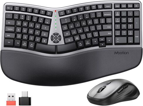 MEETION Ergonomic Keyboard and Mouse Wired, Ergo Computer Split Keyboard with Cushioned Wrist Rest and Vertical Mouse - Keyboard for Laptop PC Desktop, for Windows/Mac Directormini-Black in Saudi Arabia