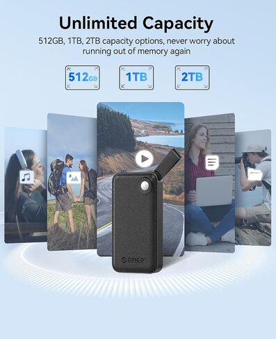 ORICO 512GB Portable SSD, Up to 2000MB/s, USB 3.2 Gen 2x2, Ultra-Mini, Compact with 2 in 1 USB C Cable, External Solid State Drives, Reliable Storage for USB C Smartphone, Tablet, PC - B20 in Saudi Arabia