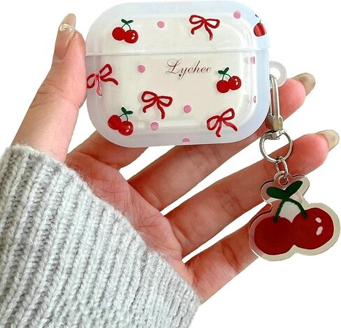 JANDM for AirPods Pro 2nd Case with Cherry Keychain,Shockproof Lovely Clear Cute Bowknot Cherry Design Case with Keychain for AirPods Pro 2nd in Saudi Arabia