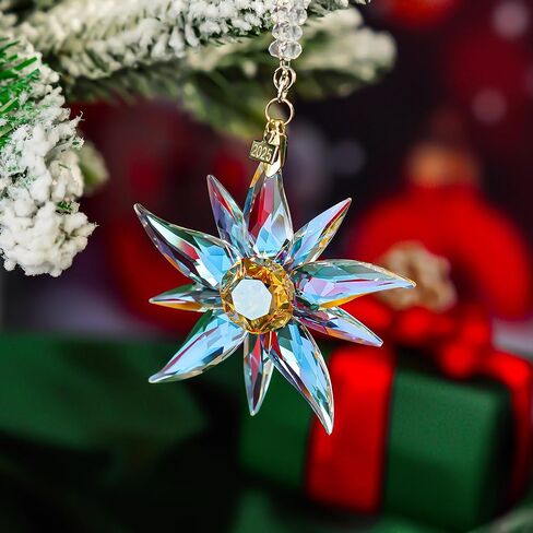 2024 Crystal Snowflake Star Ornament Glass Christmas Tree Ornaments for Winter New Year Christmas Pendant Crystal Sun Catcher Hanging Decor (Colorful) in Kuwait