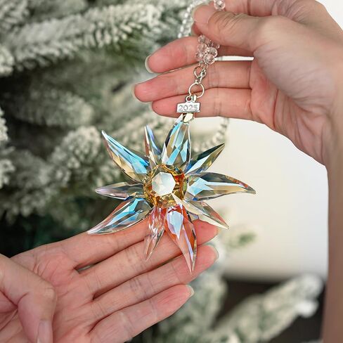 2024 Crystal Snowflake Star Ornament Glass Christmas Tree Ornaments for Winter New Year Christmas Pendant Crystal Sun Catcher Hanging Decor (Colorful) in Kuwait
