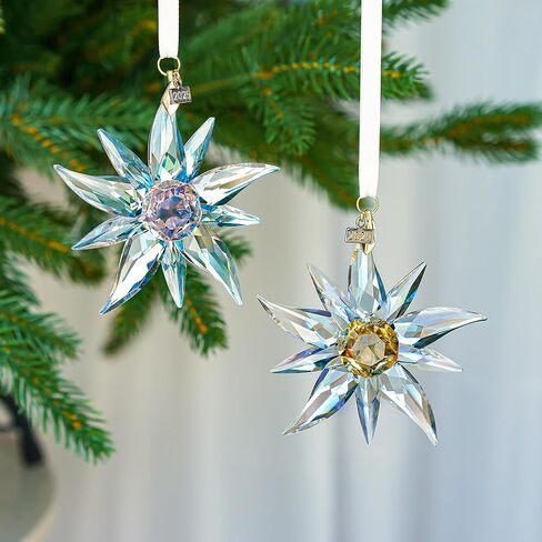 2024 Crystal Snowflake Star Ornament Glass Christmas Tree Ornaments for Winter New Year Christmas Pendant Crystal Sun Catcher Hanging Decor (Colorful) in Kuwait