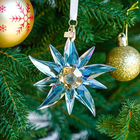 2024 Crystal Snowflake Star Ornament Glass Christmas Tree Ornaments for Winter New Year Christmas Pendant Crystal Sun Catcher Hanging Decor (Colorful) in Kuwait