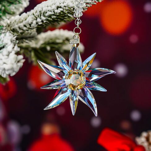 2024 Crystal Snowflake Star Ornament Glass Christmas Tree Ornaments for Winter New Year Christmas Pendant Crystal Sun Catcher Hanging Decor (Colorful) in Kuwait