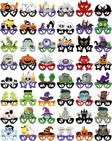 Liliful 48 Pcs Halloween Funny Glasses, Paper Novelty Party Eyeglasses Ghost Bat Pumpkin Spider Web Eyeball Sunglasses for Halloween Party Favors Decorations in Kuwait