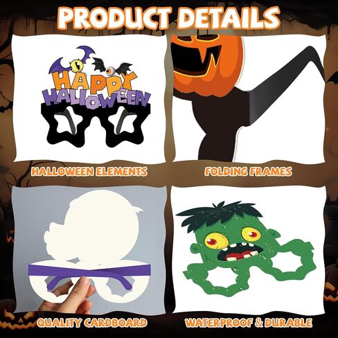 Liliful 48 Pcs Halloween Funny Glasses, Paper Novelty Party Eyeglasses Ghost Bat Pumpkin Spider Web Eyeball Sunglasses for Halloween Party Favors Decorations in Kuwait