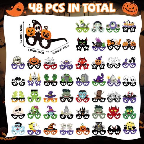 Liliful 48 Pcs Halloween Funny Glasses, Paper Novelty Party Eyeglasses Ghost Bat Pumpkin Spider Web Eyeball Sunglasses for Halloween Party Favors Decorations in Kuwait