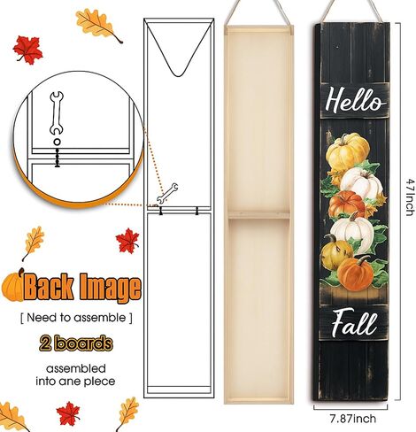 Dandat Fall Porch Sign Wooden Pumpkin Hanging Porch Decor Autumn Vertical Thanksgiving Welcome Signs for Front Porch Rustic Pumpkin Decoration Outdoor Standing for Home Yard, 42(Dark Color) in Kuwait