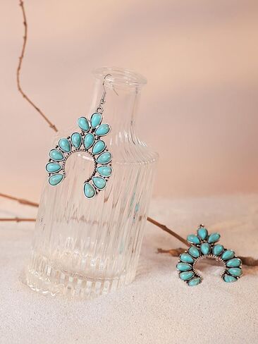 MINACHI Created Turquoise Earrings for Women, Ethnic Bohemian Waterdrop Created Turquoise Bead Dangle Drop Earrings, Vintage Boho Hippie Jewelry Gift in Kuwait