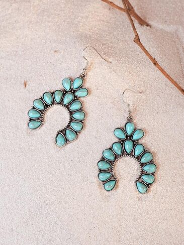 MINACHI Created Turquoise Earrings for Women, Ethnic Bohemian Waterdrop Created Turquoise Bead Dangle Drop Earrings, Vintage Boho Hippie Jewelry Gift in Kuwait