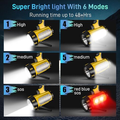 Super Bright Rechargeable Spotlight,2000,000 LM LED Flashlight Handheld Spotlight,10000mAh Spot Lights Outdoor Runtime Up to 48 Hrs,Flashlight Searchlight,Flood Camping Hunting Boating,with Tripod in Saudi Arabia