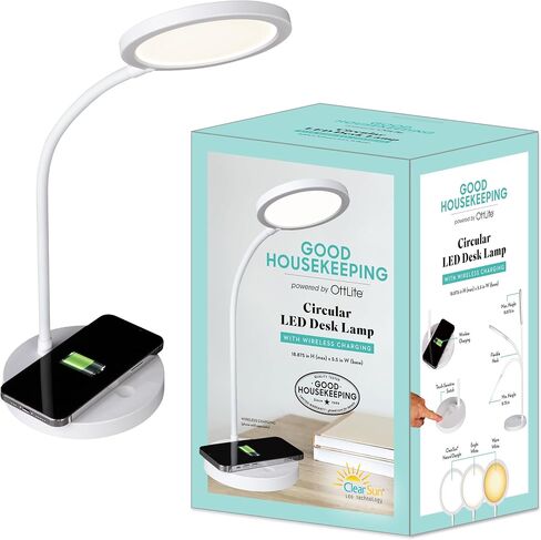 OttLite Good Housekeeping Circular LED Desk Lamp with Wireless Charging - Designed to Reduce Eyestrain - Adjustable Neck, 3 Color Modes - Crafting, Office Work, Reading & Studying in Saudi Arabia