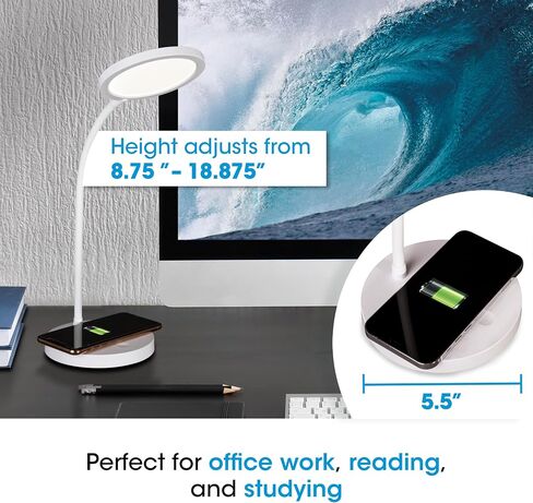 OttLite Good Housekeeping Circular LED Desk Lamp with Wireless Charging - Designed to Reduce Eyestrain - Adjustable Neck, 3 Color Modes - Crafting, Office Work, Reading & Studying in Saudi Arabia