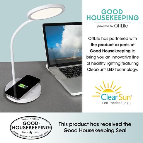 OttLite Good Housekeeping Circular LED Desk Lamp with Wireless Charging - Designed to Reduce Eyestrain - Adjustable Neck, 3 Color Modes - Crafting, Office Work, Reading & Studying in Saudi Arabia