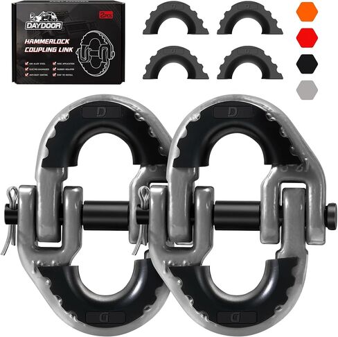 DAYDOOR 1/2" Safety Chain Connector Link, G80 Tow Hitch Hammerlock Coupling Link with 12000 lbs Capacity, Tow Chain Connector with Rubber Isolators for Trucks, Trailers, SUVs(2-Pack) (Black) in Kuwait