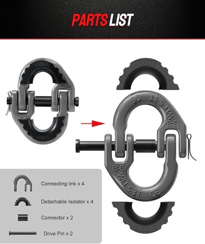 DAYDOOR 1/2" Safety Chain Connector Link, G80 Tow Hitch Hammerlock Coupling Link with 12000 lbs Capacity, Tow Chain Connector with Rubber Isolators for Trucks, Trailers, SUVs(2-Pack) (Black) in Kuwait