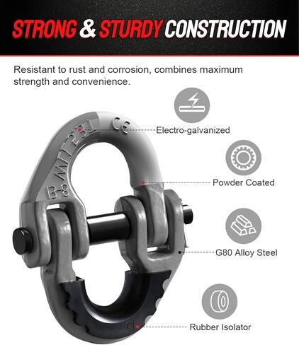 DAYDOOR 1/2" Safety Chain Connector Link, G80 Tow Hitch Hammerlock Coupling Link with 12000 lbs Capacity, Tow Chain Connector with Rubber Isolators for Trucks, Trailers, SUVs(2-Pack) (Black) in Kuwait