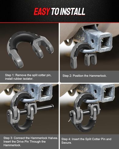 DAYDOOR 1/2" Safety Chain Connector Link, G80 Tow Hitch Hammerlock Coupling Link with 12000 lbs Capacity, Tow Chain Connector with Rubber Isolators for Trucks, Trailers, SUVs(2-Pack) (Black) in Kuwait