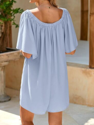 Cicy Bell Womens Summer Square Neck Romper Short Sleeve Backless Tie Front Flowy Short Jumpsuit Beach Vacation Outfits in Saudi Arabia