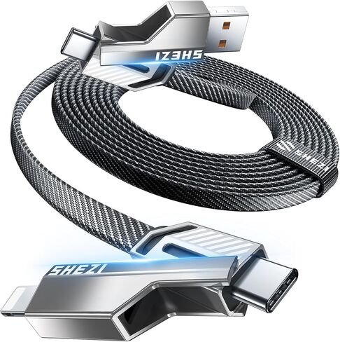 4-in-1 USB C Cable 100W 5ft Charging Fast Charging Nylon Wraded for iPhone iPad Charger Cord [480Mbps Sync] Cable Multi Charge مع L/Type C/USB A Port [Shezi Series] ، Gray ، L1-100W-5FT-GY in Kuwait