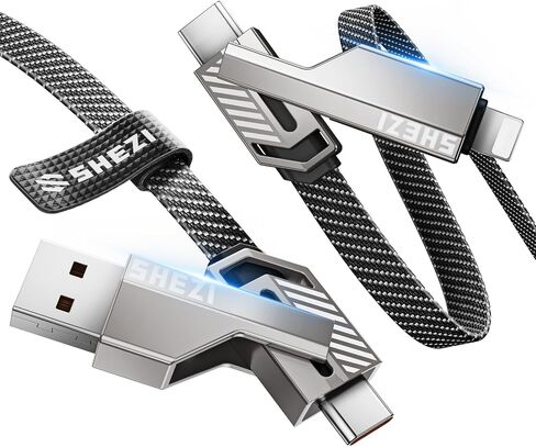 4-in-1 USB C Cable 100W 5ft Charging Fast Charging Nylon Wraded for iPhone iPad Charger Cord [480Mbps Sync] Cable Multi Charge مع L/Type C/USB A Port [Shezi Series] ، Gray ، L1-100W-5FT-GY in Kuwait