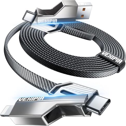 4-in-1 USB C Cable 100W 5FT Fast Charging Flat Nylon Braided for iPhone iPad Charger Cord [480Mbps Data Sync] Multi Charge Cable with L/Type C/USB A Port [SHEZI Series], Grey, L1-100W-5FT-GY in Kuwait