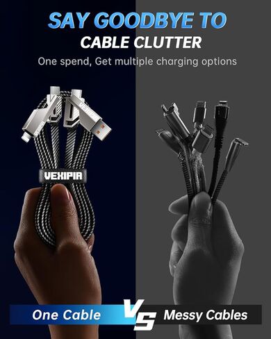 4-in-1 USB C Cable 100W 5FT Fast Charging Flat Nylon Braided for iPhone iPad Charger Cord [480Mbps Data Sync] Multi Charge Cable with L/Type C/USB A Port [SHEZI Series], Grey, L1-100W-5FT-GY in Kuwait