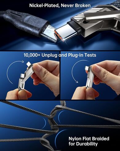4-in-1 USB C Cable 100W 5FT Fast Charging Flat Nylon Braided for iPhone iPad Charger Cord [480Mbps Data Sync] Multi Charge Cable with L/Type C/USB A Port [SHEZI Series], Grey, L1-100W-5FT-GY in Saudi Arabia