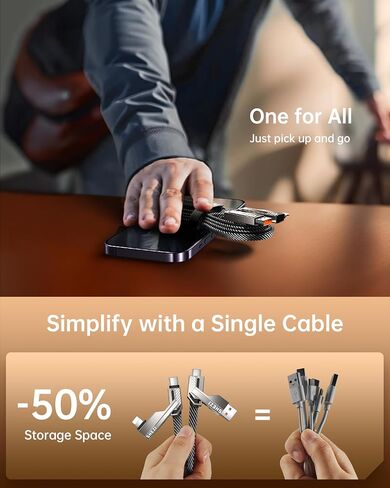 4-in-1 USB C Cable 100W 5FT Fast Charging Flat Nylon Braided for iPhone iPad Charger Cord [480Mbps Data Sync] Multi Charge Cable with L/Type C/USB A Port [SHEZI Series], Grey, L1-100W-5FT-GY in Saudi Arabia