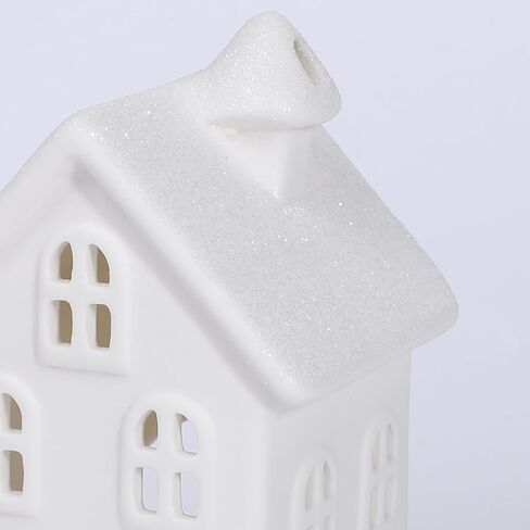 ZTL 7PCS Christmas Village Sets - 3 LED Lighted Ceramic White Christmas Village Houses with Remote & 4 Trees, Porcelain Miniature Christmas Figurines Decorations for Home Tabletop Mantel Shelf Decor in Saudi Arabia