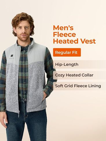 سترة صوفية دافئة خفيفة الوزن للرجال من ORORO مع 4 مناطق حرارية، سترة صوفية مُعاد تدويرها مُدفأة (الشاحن غير متضمن) in Kuwait