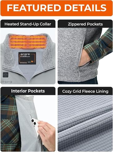 سترة صوفية دافئة خفيفة الوزن للرجال من ORORO مع 4 مناطق حرارية، سترة صوفية مُعاد تدويرها مُدفأة (الشاحن غير متضمن) in Kuwait