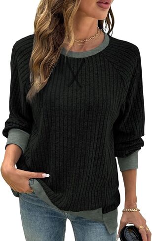 shewin womens coll block patchwork sweatshirt crewneck lorous in Saudi Arabia