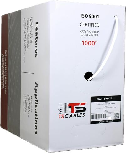 TSCables | CAT6 Riser (CMR) كابل الإيثرنت السائبة 1000 قدم ، 23AWG النحاس العاري الصلبة ، 550 ميجا هرتز ، Poe ++ (4PPOE) ، كابل شبكة عالية الأداء ، زوج ملتوي غير محمي (UTP) (الأزرق ، 1000 قدم) in Kuwait
