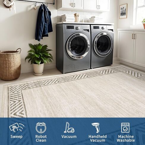 GarveeHome 2x6 Modern Bordered Runner Rug Soft Non Slip Runner Washable Non Shedding Floor Carpet, Distressed Geometric Hallway Runner, Indoor Printed Runner for Kitchen, Entrance, Gray in Saudi Arabia