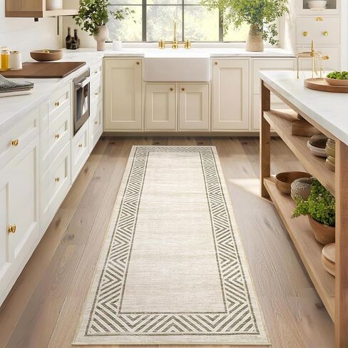 GarveeHome 2x6 Modern Bordered Runner Rug Soft Non Slip Runner Washable Non Shedding Floor Carpet, Distressed Geometric Hallway Runner, Indoor Printed Runner for Kitchen, Entrance, Gray in Saudi Arabia