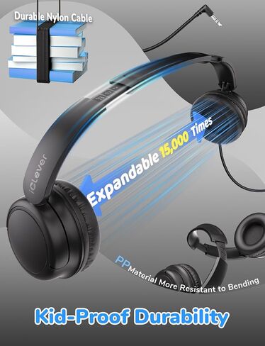 ICLEVER Kids Wired Headphones Bulk 10 عبوات للمدرسة K-12 والمعلمين ، ومقاومة ثني متينة ، وحجم آمن 94DBA ، وصوت ستيريو 3.5 ملم جاك سماعات سلك مع سلك للأطفال فتيات الطالب/الأجهزة اللوحية in Saudi Arabia