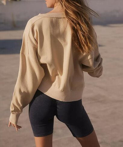 INFITTY Womens Fleece Crewneck Sweatshirts Long Sleeve Oversized Cropped Pullover Tops Fall Winter Fashion 2026 in Kuwait