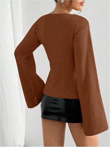 Verdusa Women's V Neck Button Wrap Sweater Flare Sleeve Lightweight Cardigans in Saudi Arabia