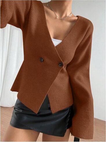 Verdusa Women's V Neck Button Wrap Sweater Flare Sleeve Lightweight Cardigans in Saudi Arabia
