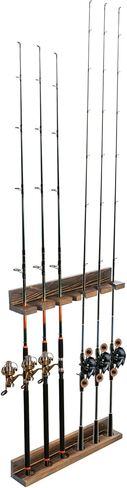 MyGift Horizontal Fishing Rod Holder, Deluxe Rustic Burnt Solid Wood Wall or Ceiling Mounted Fishing Pole/Rod Storage Organizer Rack, Holds 5 Rods in Kuwait
