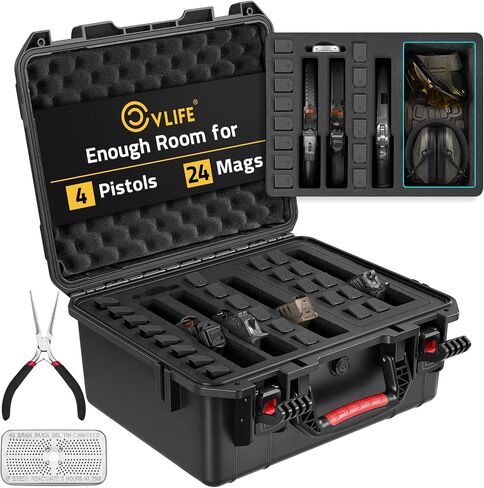 CVLIFE Gun Case for Handguns, 18" Pistol Case Holds 5 Handguns & 12 Magazines & 31 Bullets, Heavy Duty TSA Approved Firearm Travel Case, Waterproof Shockproof Pre-cut Multi Pistol Cases with Tweezers in Saudi Arabia