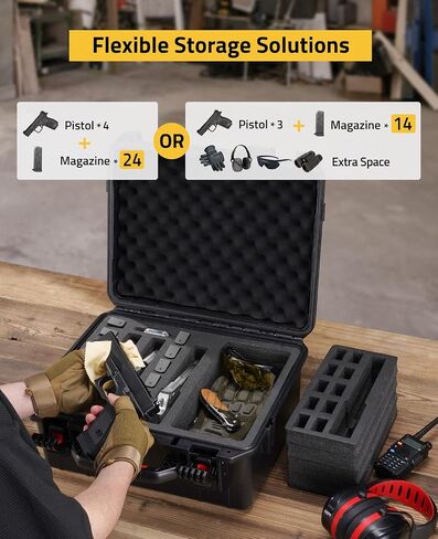 CVLIFE Gun Case for Handguns, 18" Pistol Case Holds 5 Handguns & 12 Magazines & 31 Bullets, Heavy Duty TSA Approved Firearm Travel Case, Waterproof Shockproof Pre-cut Multi Pistol Cases with Tweezers in Saudi Arabia