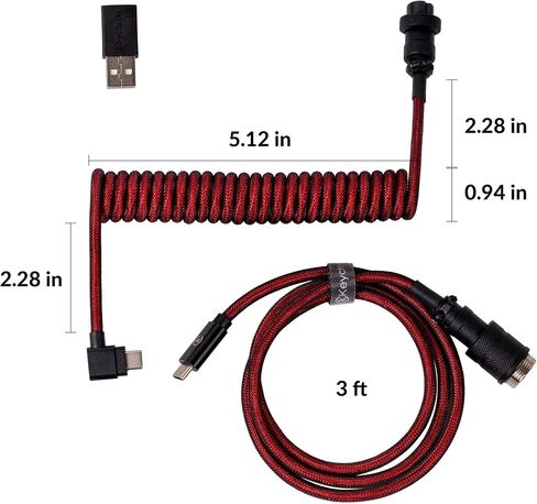 Keychron White Coiled USB-C Angled Aviator Cable for K Series (Pro/Max/HE), 5-Pin GX12 Detachable Metal Connector, USB-A Adapter, Durable Braided Cable for Mechanical Keyboards, Charging & Data Sync in Saudi Arabia