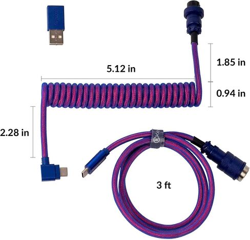 كابل Keychron Premium ملفوف USB-C بزاوية أرجوانية، موصل معدني قابل للفصل 5-Pin GX16، محول USB-A، تصميم مزدوج الأكمام، للوحات المفاتيح الميكانيكية، الشحن ومزامنة البيانات in Kuwait