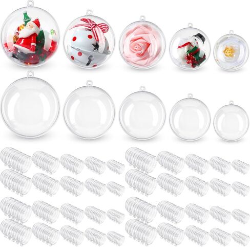 Jenaai 100 Clear Christmas Ornament Clear Plastic Ornaments Decorative Hanging Spheres Christmas Clear Plastic Fillable Ornaments Ball for Home Xmas Party Holiday Valentines Day Wedding Decor, 5 Sizes in Saudi Arabia