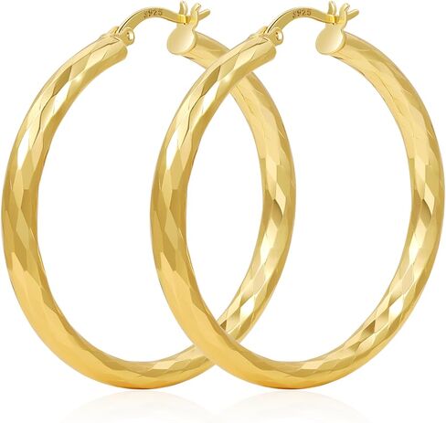 أقراط Pabbeu Gold Hoop للنساء Hypoallergenic 14k مطلي بالذهب مطلي بالقرط الماسي 925 الأطواق الفضية الاسترليني الأطواق الكبيرة المقطوعة in Kuwait