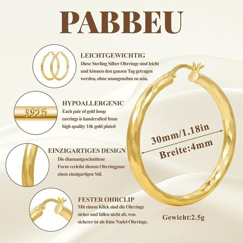 أقراط Pabbeu Gold Hoop للنساء Hypoallergenic 14k مطلي بالذهب مطلي بالقرط الماسي 925 الأطواق الفضية الاسترليني الأطواق الكبيرة المقطوعة in Kuwait